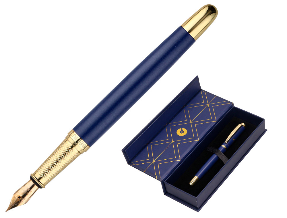 PLUMA BELIUS SOIREE ALUMINIO COLOR ART DECO AZUL MARINO Y DORADO TINTA AZUL CAJA DE DISEO