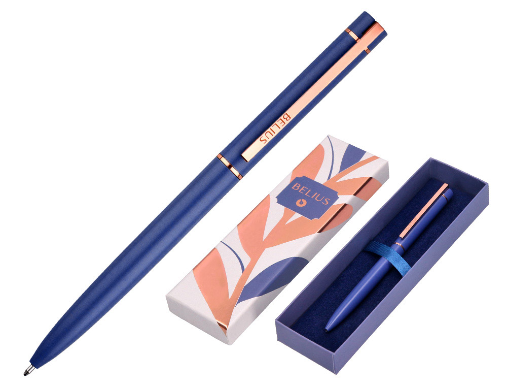 BOLIGRAFO BELIUS ROSE ALUMINIO COLOR AZUL ELECTRICO/ORO ROSA TINTA AZUL CAJA DE DISEO