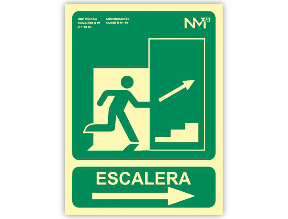 PICTOGRAMA ARCHIVO 2000 SALIDA EMERGENCIA ESCALERA SUBE DERECHA PVC VERDE LUMINISCENTE 224X300 MM