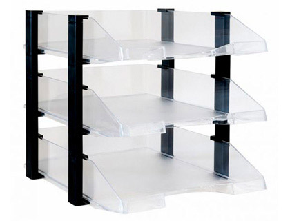 BANDEJA SOBREMESA ARCHIVO 2000 PLASTICO TRANSPARENTE CON ELEVADORES NEGRO CONJUNTO DE 3 BANDEJAS 28X285X350 MM